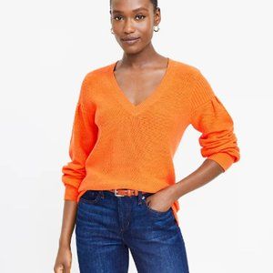Loft Honeycomb Stitch V-Neck Sweater (Orange)